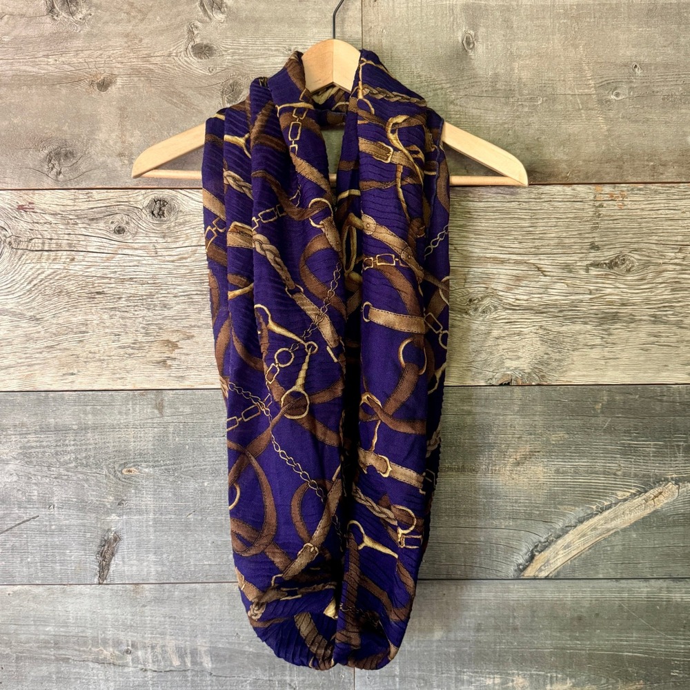 Lauren Ralph Lauren Equestrian Wool Infinity Scarf Purple Heritage Old Money